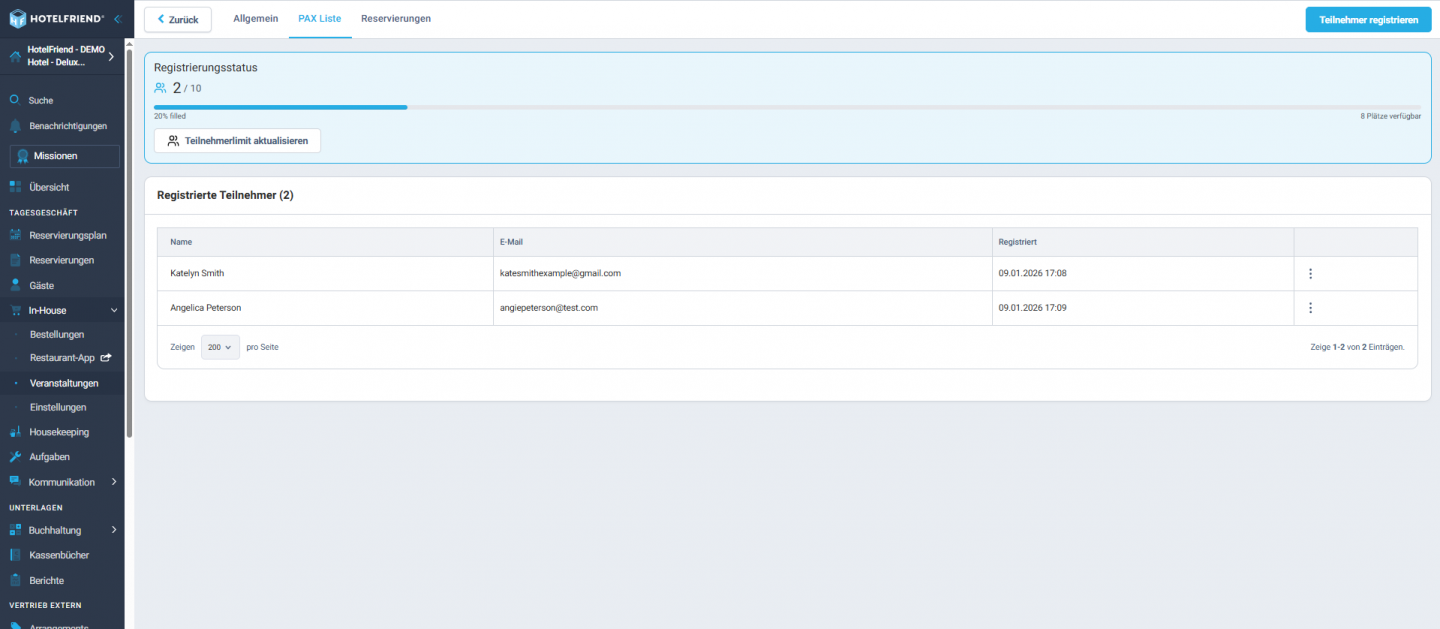 Teilnehmerverwaltung (PAX)