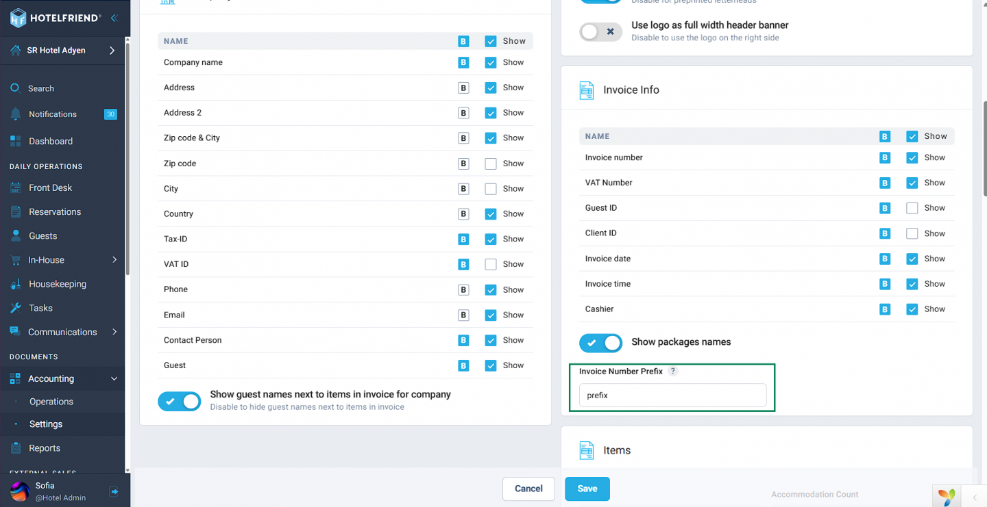 Added optional invoice prefixes with support for special characters, numbers, and hyphens