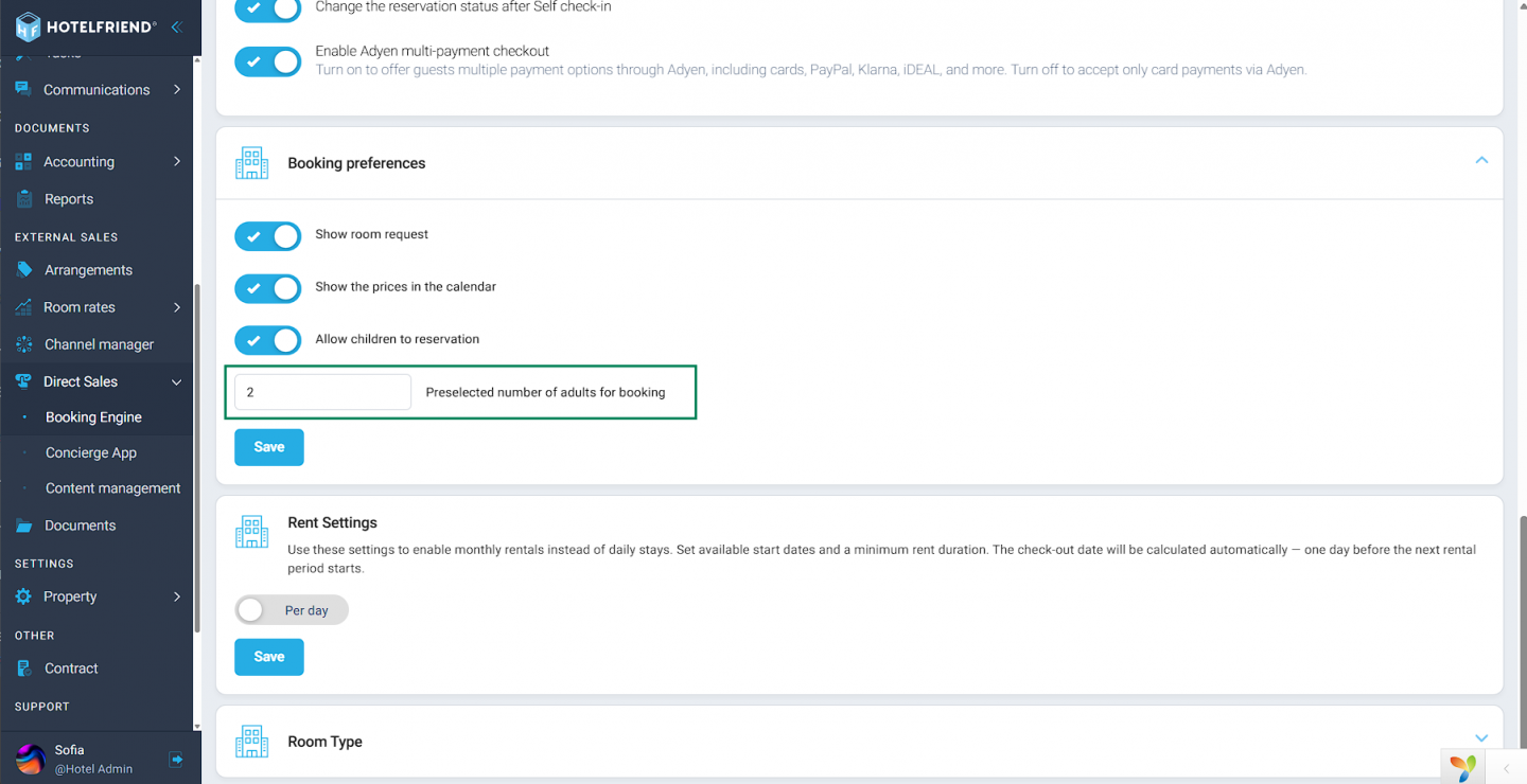 Set default adult count and control child reservations in Booking Engine settings
