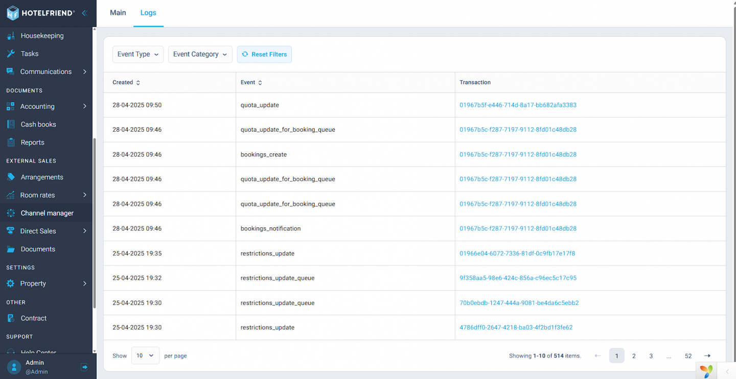 In terms of system transparency, logs now provide detailed records of booking modifications originating from Channex channels