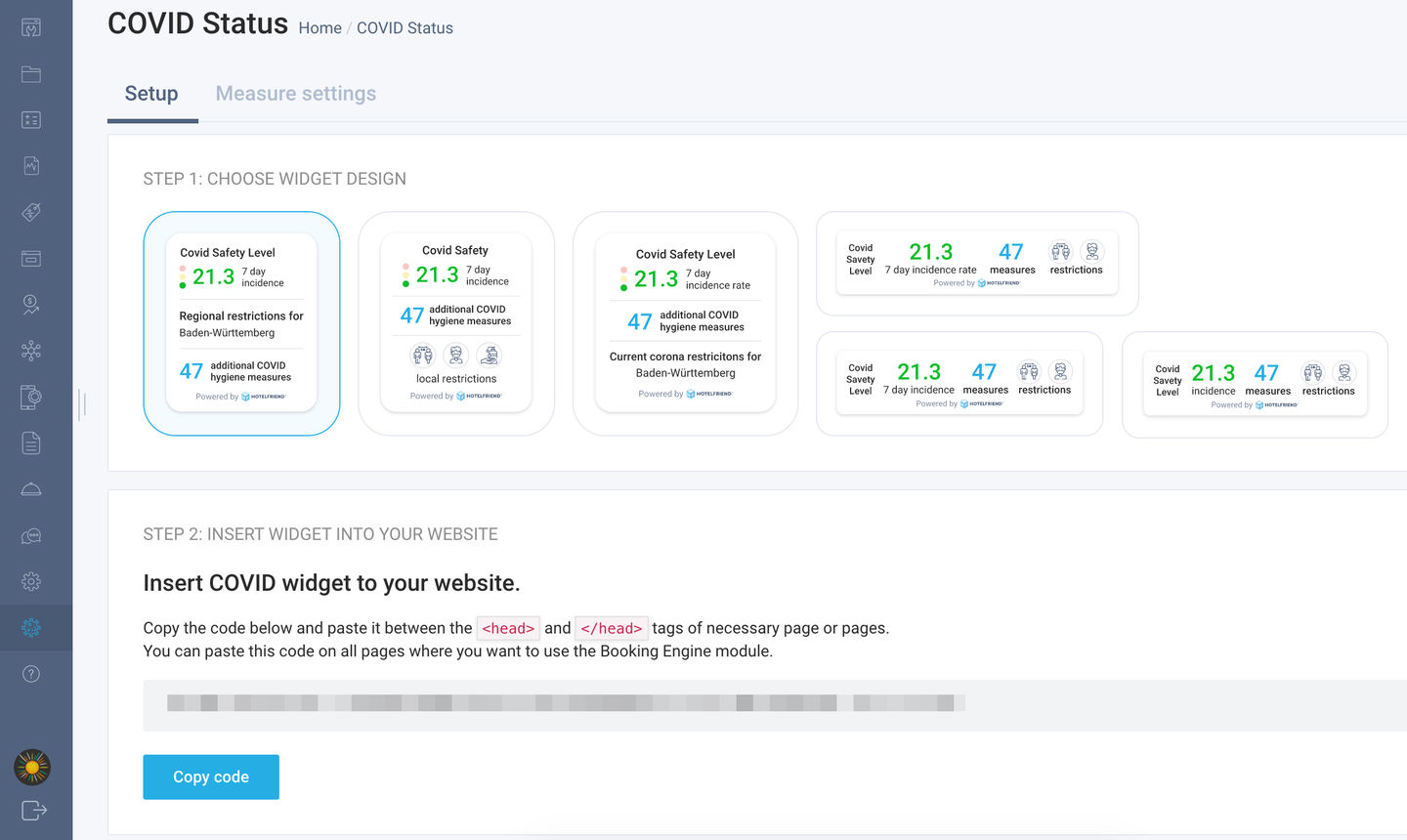 COVID-19 widget setting for hotels