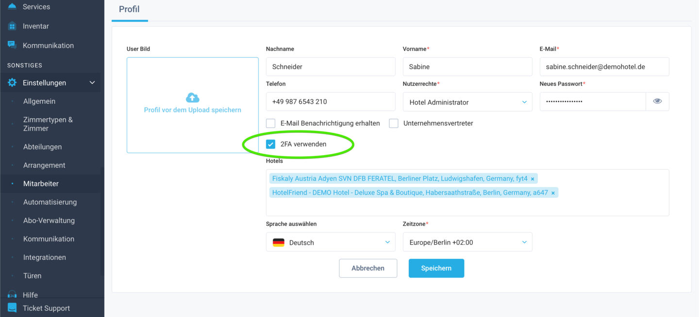 Verbesserte Sicherheit mit Zwei-Faktor-Authentifizierung für die Benutzeranmeldung im PMS