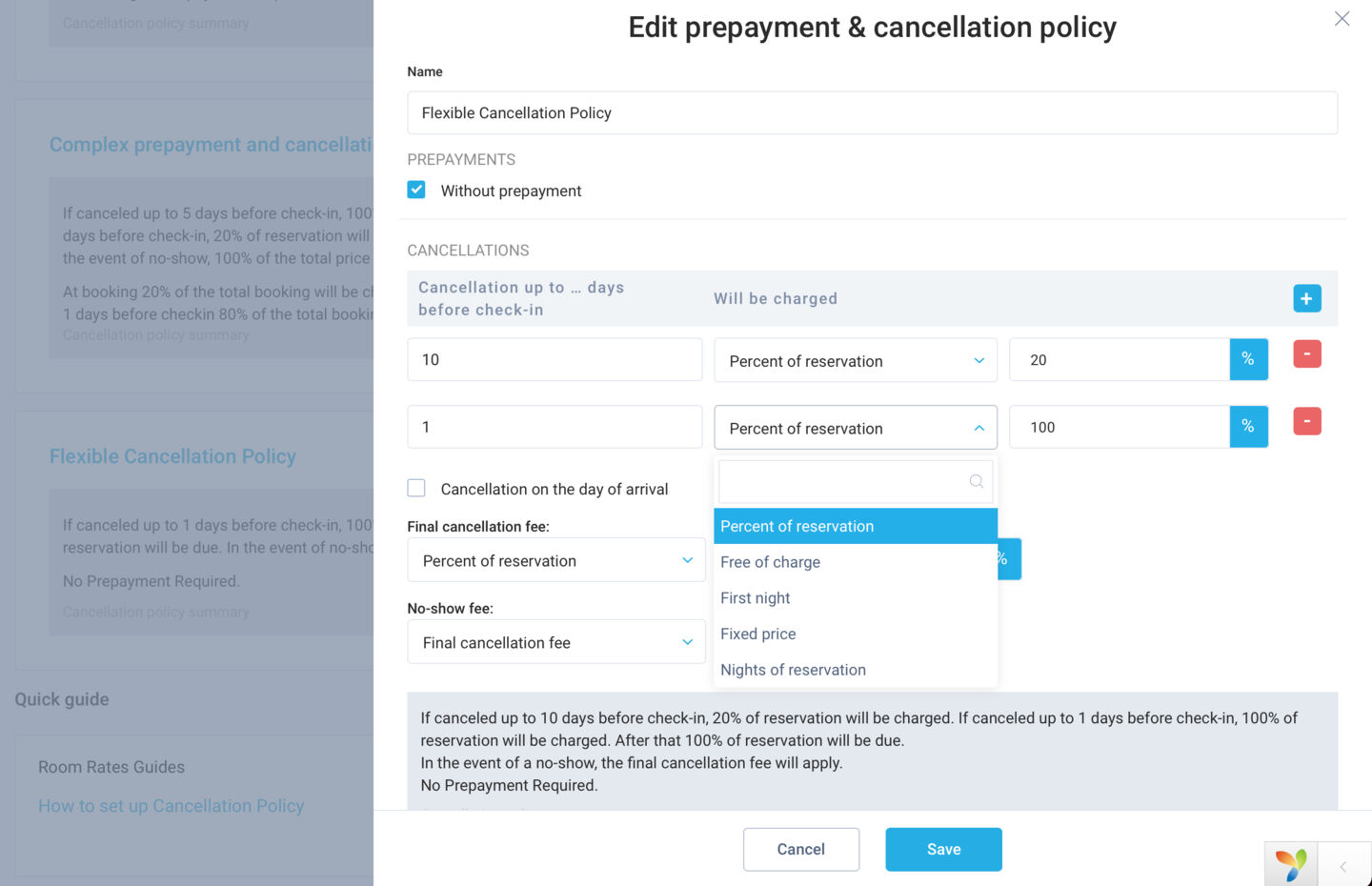 Flexible cancellation policies for better control