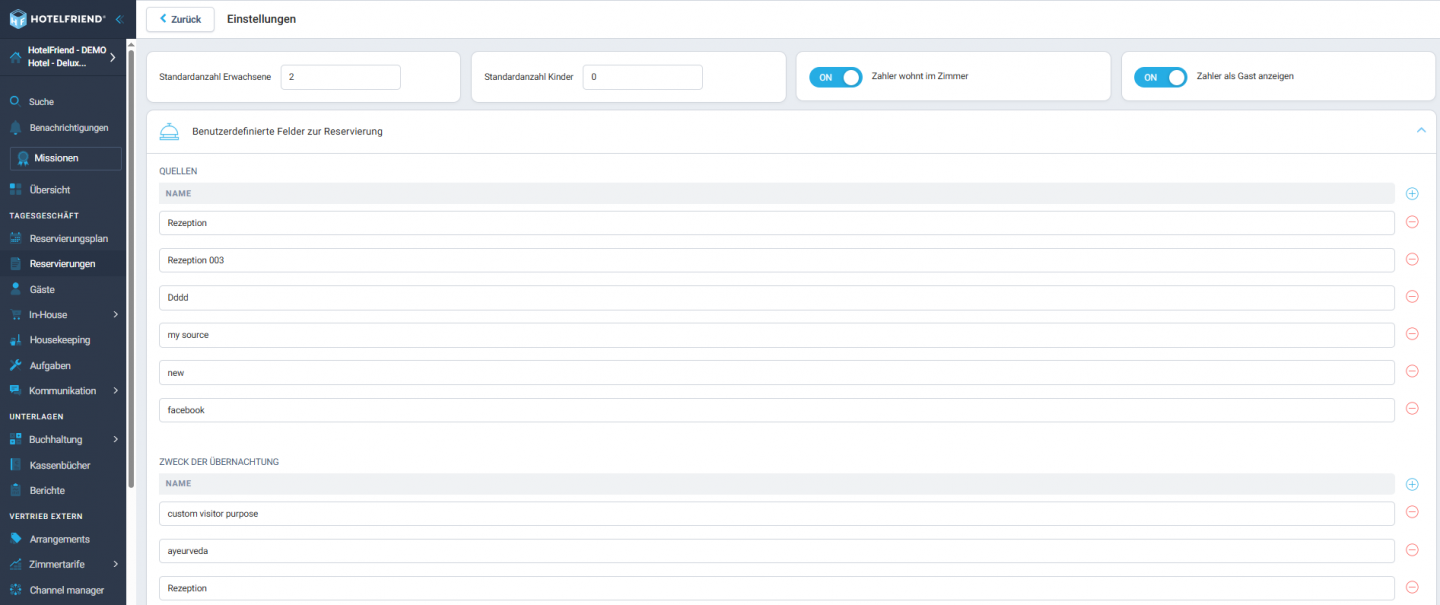 Standardgäste pro Buchung
