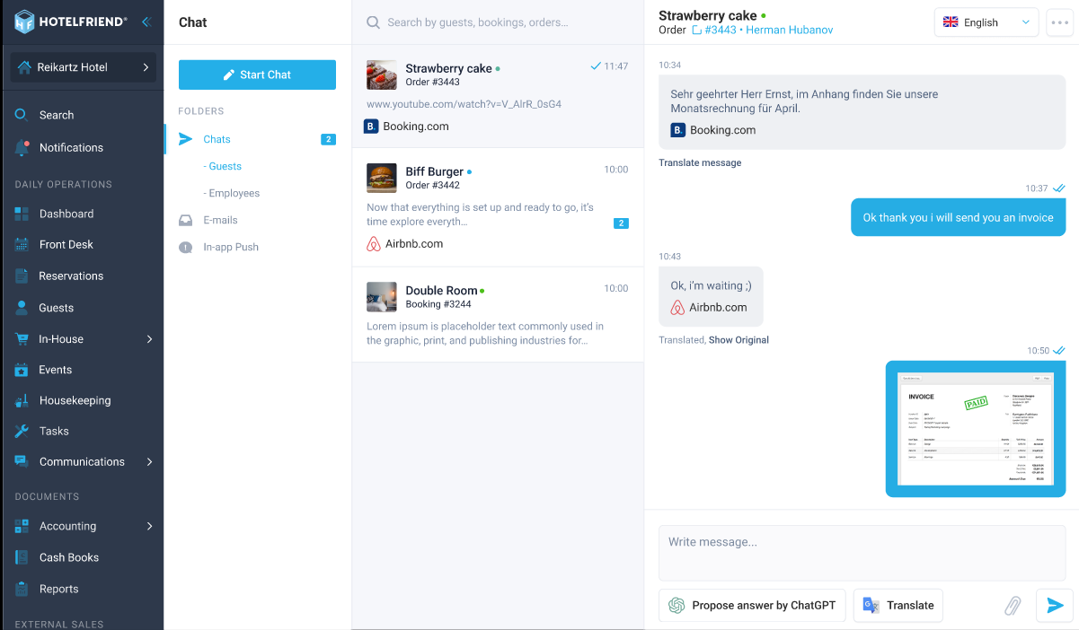 Communicate with Booking.com and Airbnb guests through HotelFriend