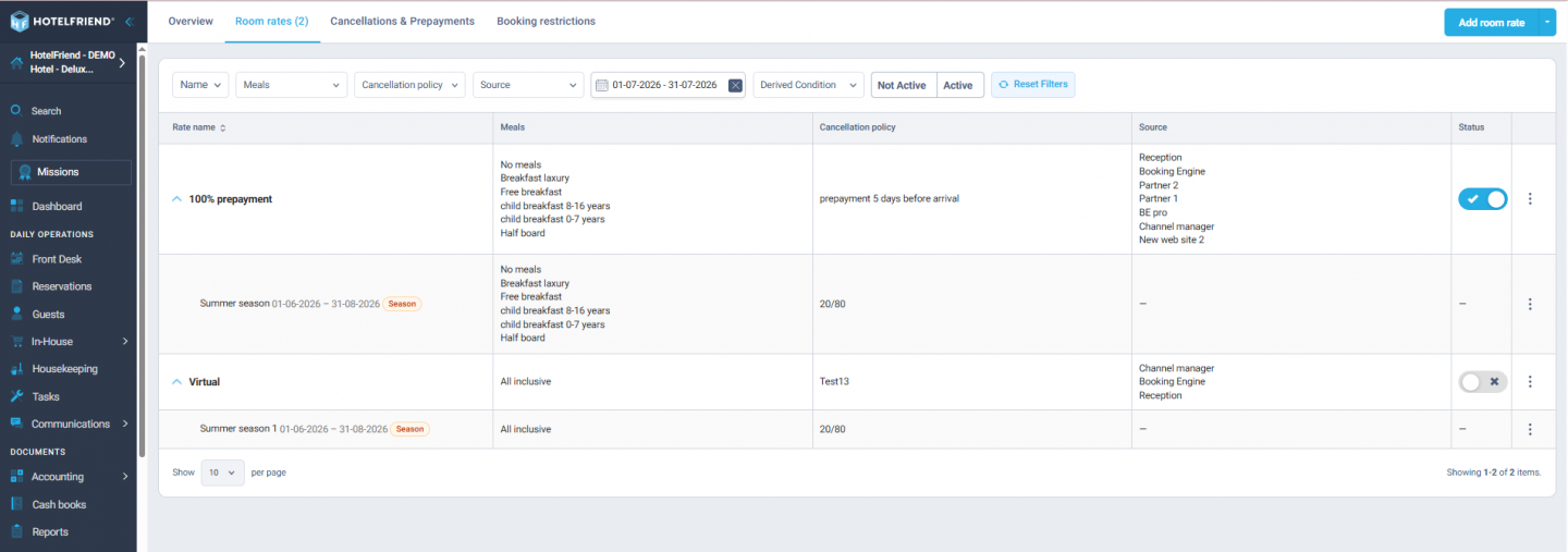 Extended filters on the unified Rates page - find the right rate faster