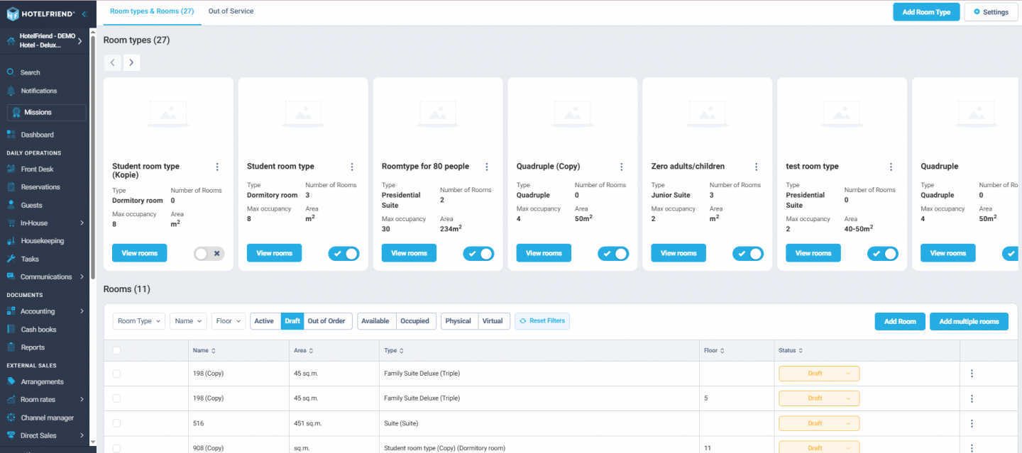 Draft status for rooms - set rooms up before publishing