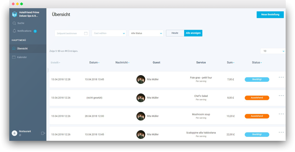 Bestellungen (alle) - HotelFriend Portal