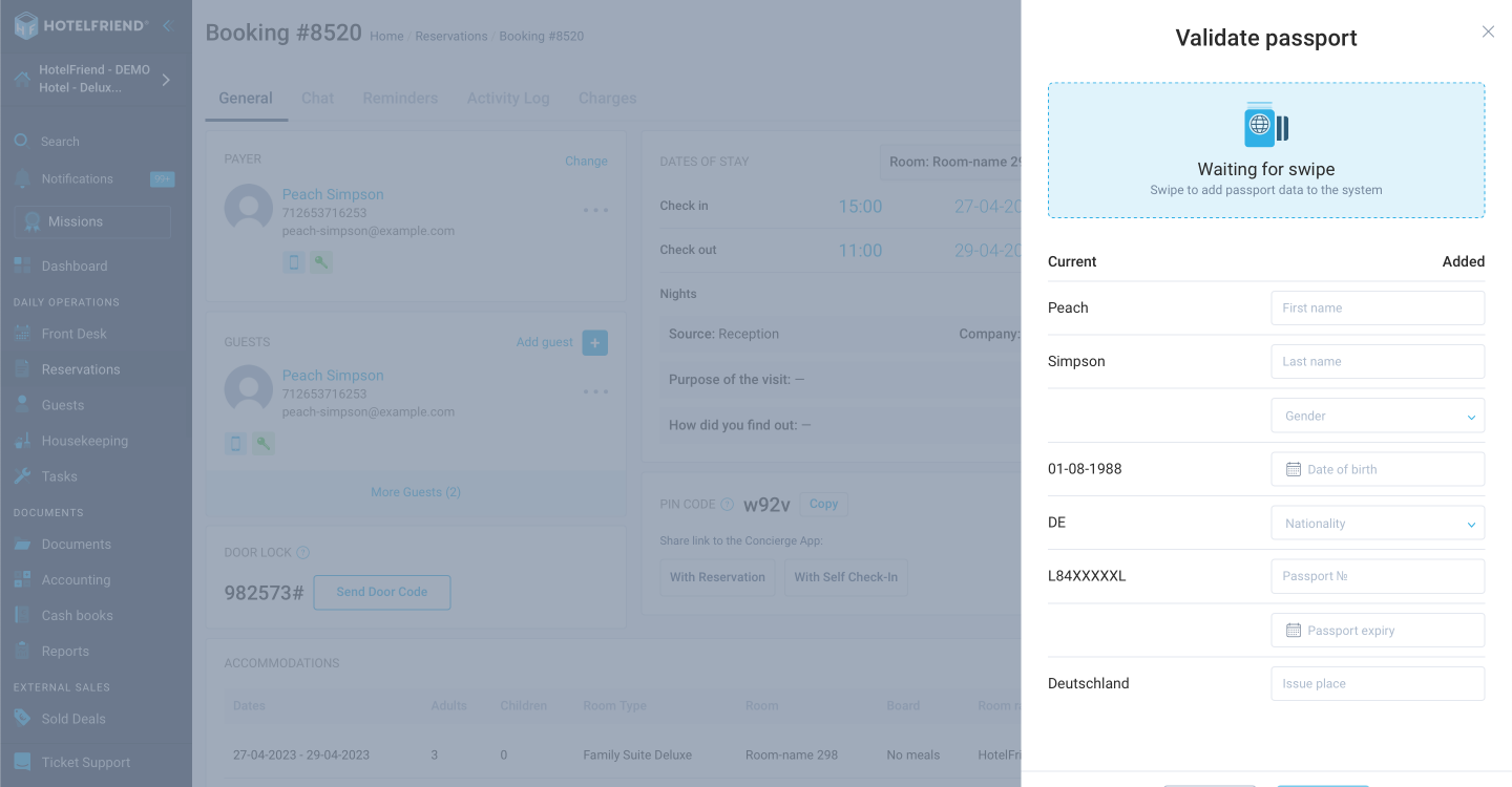 Effortless guest check-in with Passport Swiper integration