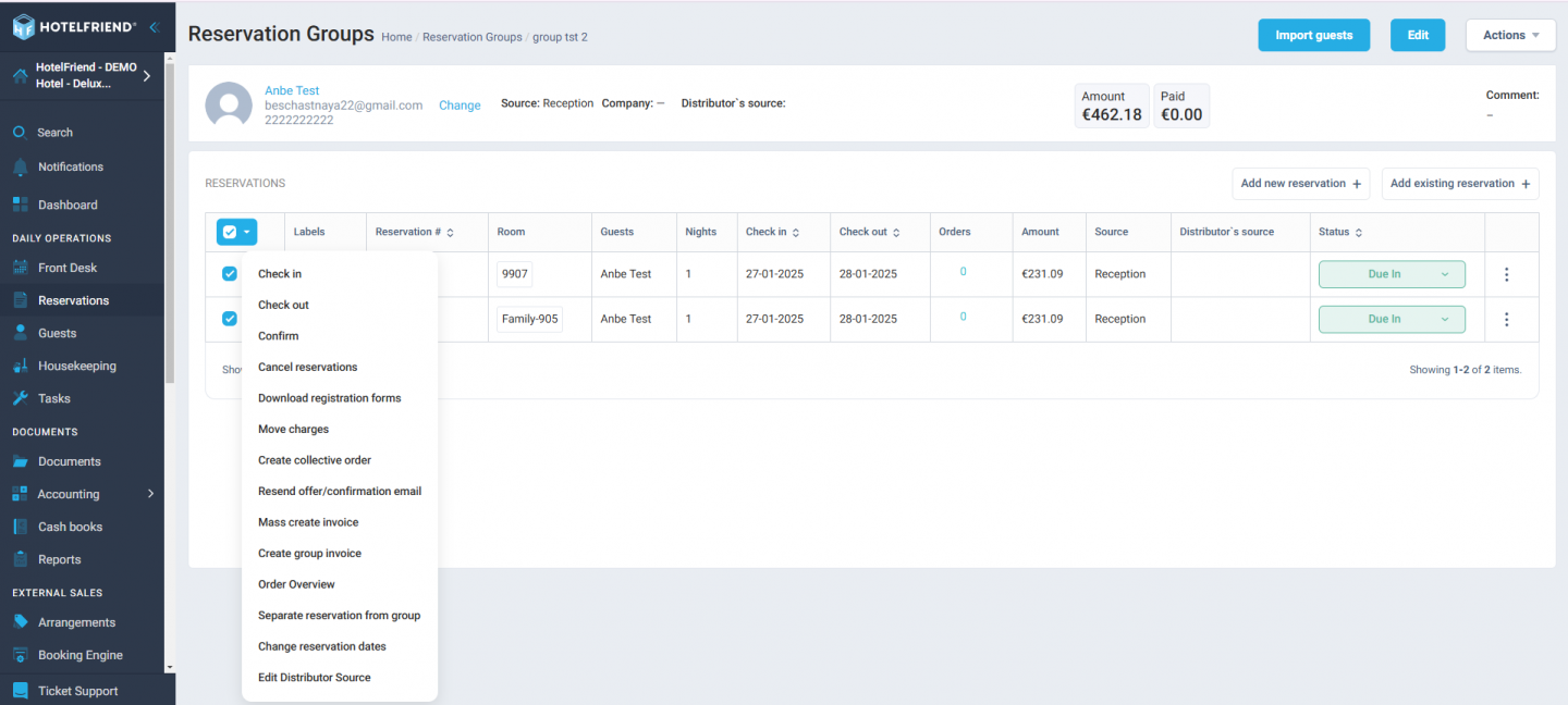 Group actions in Reservation Groups have also been enhanced by rearranging the list of group actions to make it more intuitive.