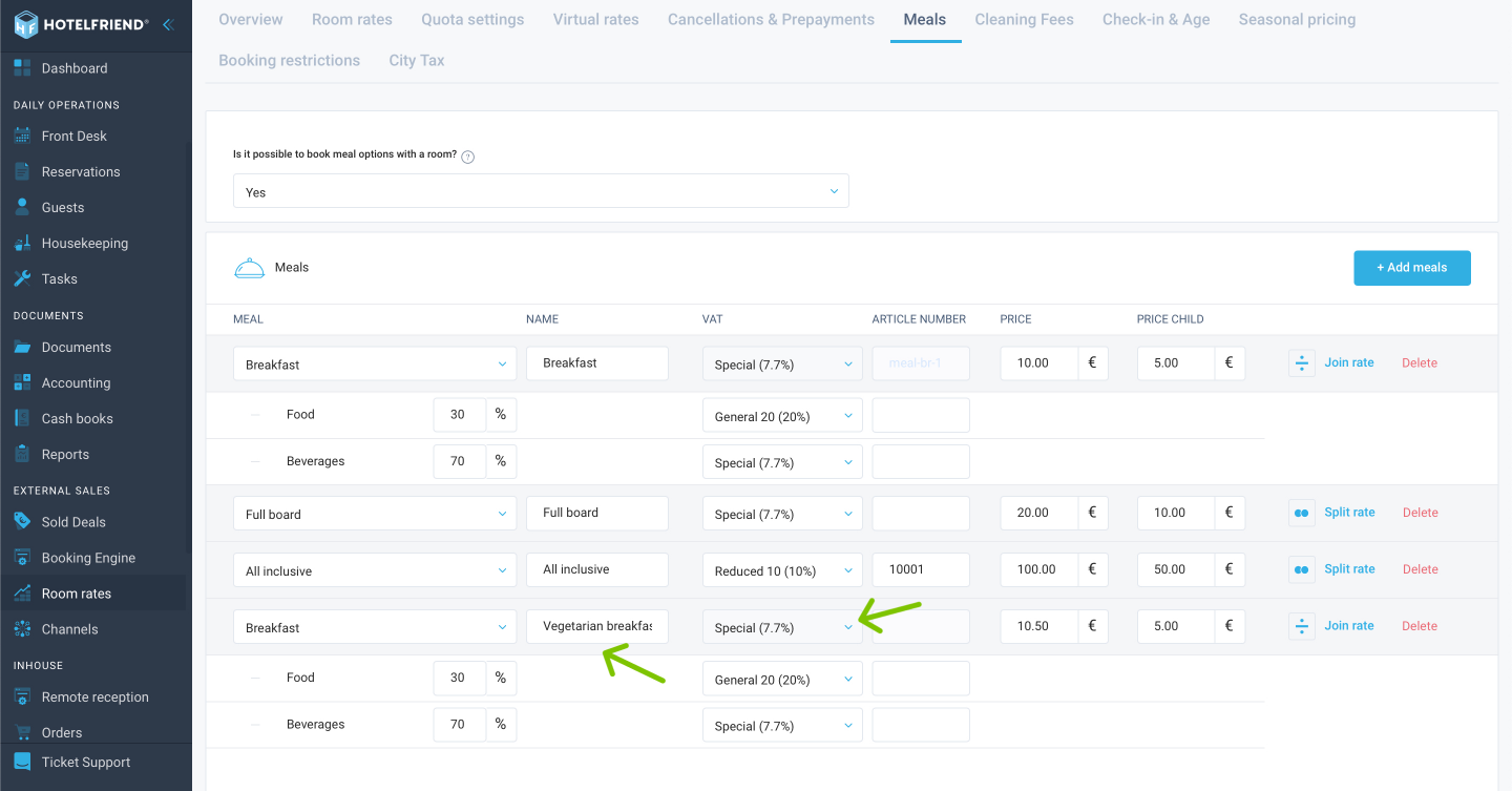 Creating multiple variations of available meal types