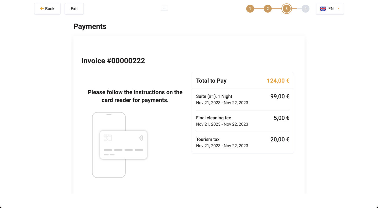 The Payment Page allows guests to pay bills before check-in