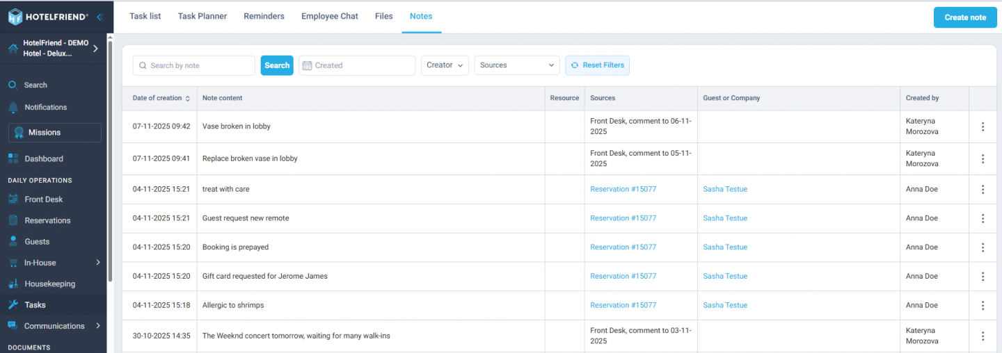 Front Desk Comments Integration