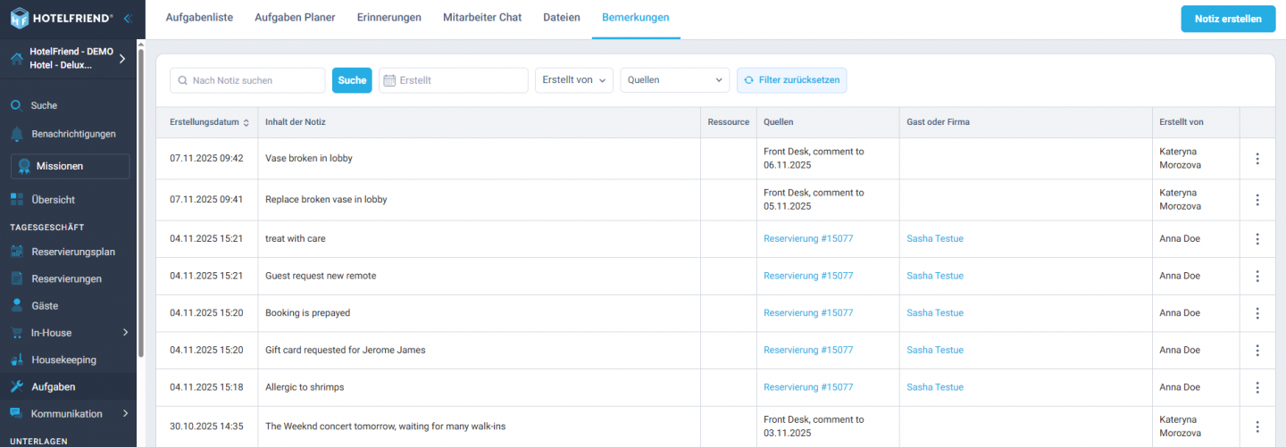 Integration von Front-Desk-Kommentaren
