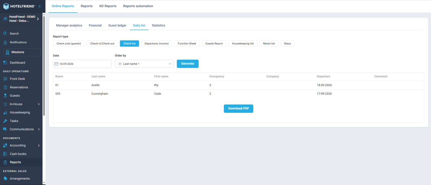 Check-ins report: sorting and a new Occupancy column