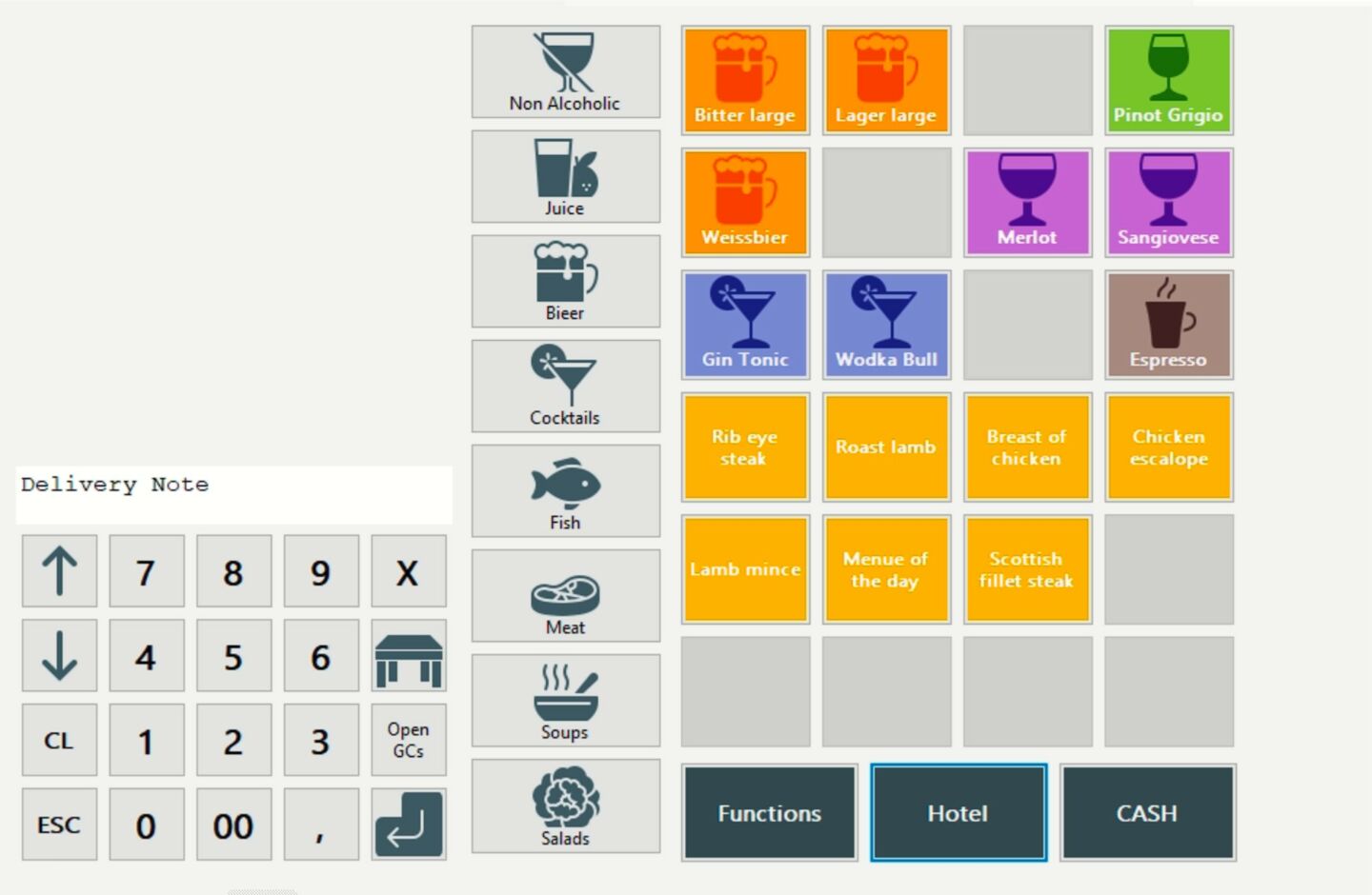 Using the “Hotel” button on the Vectron POS terminal, you can quickly find a booking by room number or guest name. 