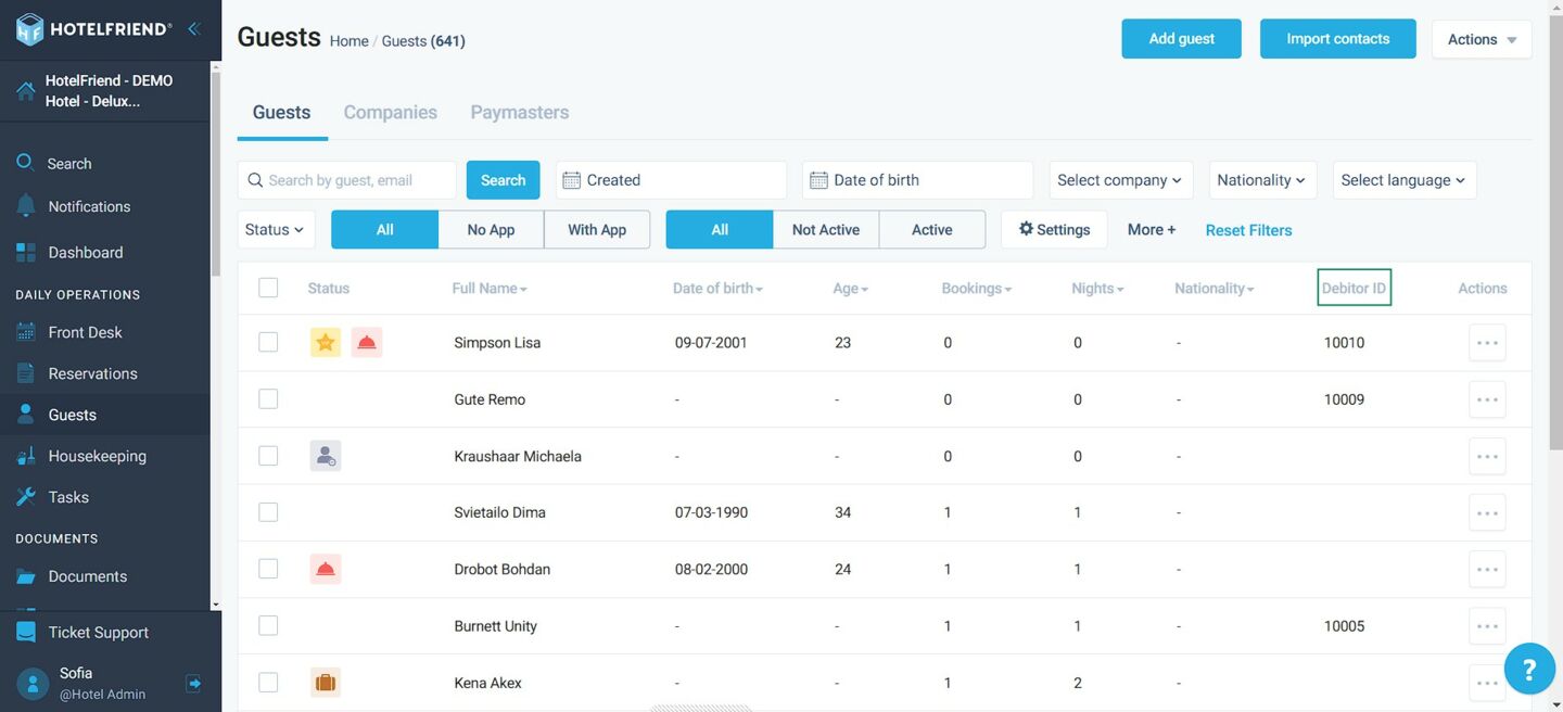 The Debitor ID field for better guest tracking and DATEV reporting