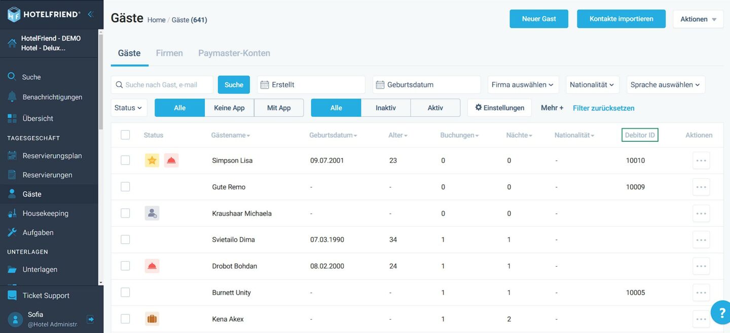 The Debitor ID field for better guest tracking and DATEV reporting