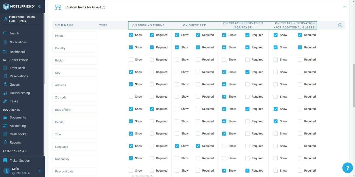 New settings in Custom fields for Guest for payers and additional guests 