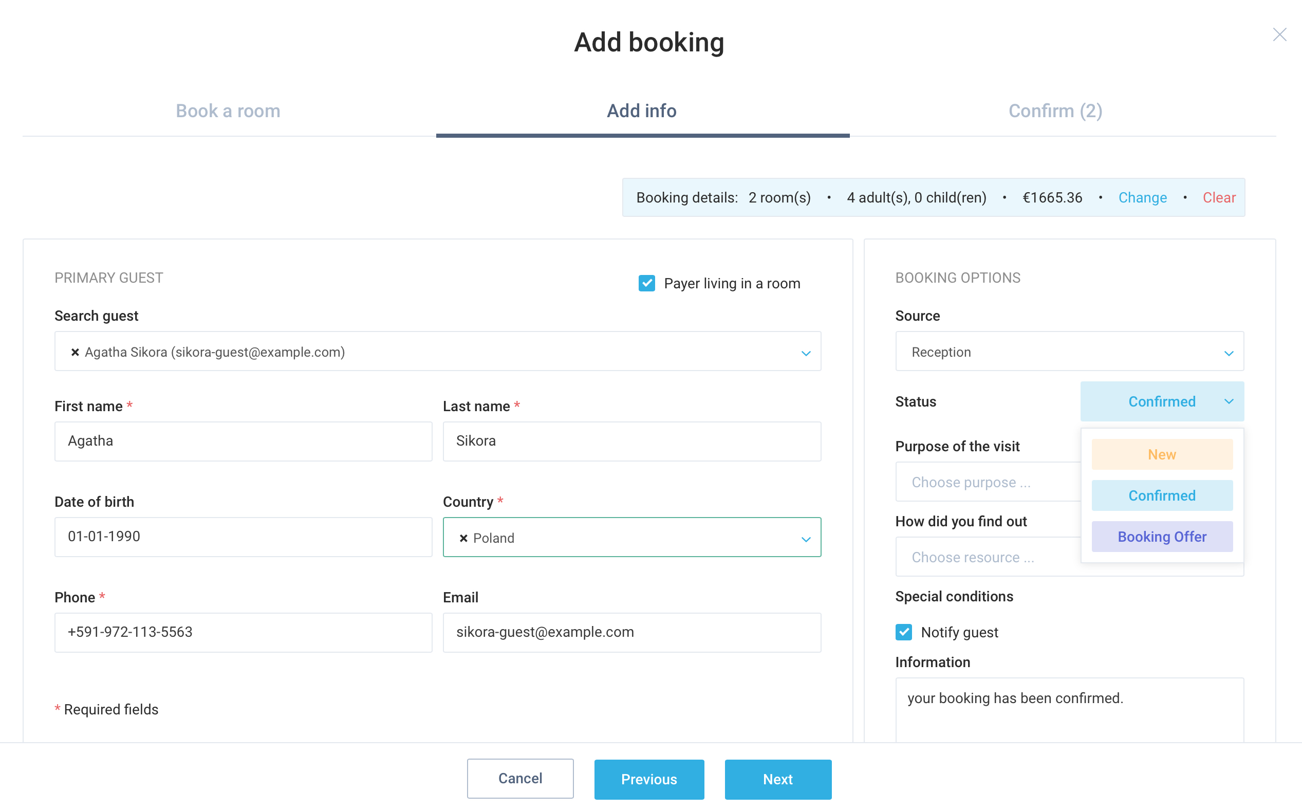 “Add booking” modal