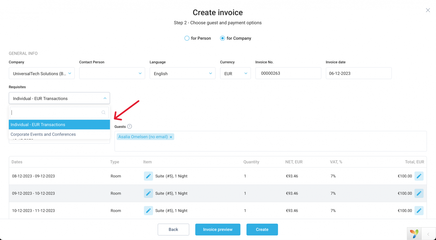 Tailor your invoices with precision with the Requisites tab