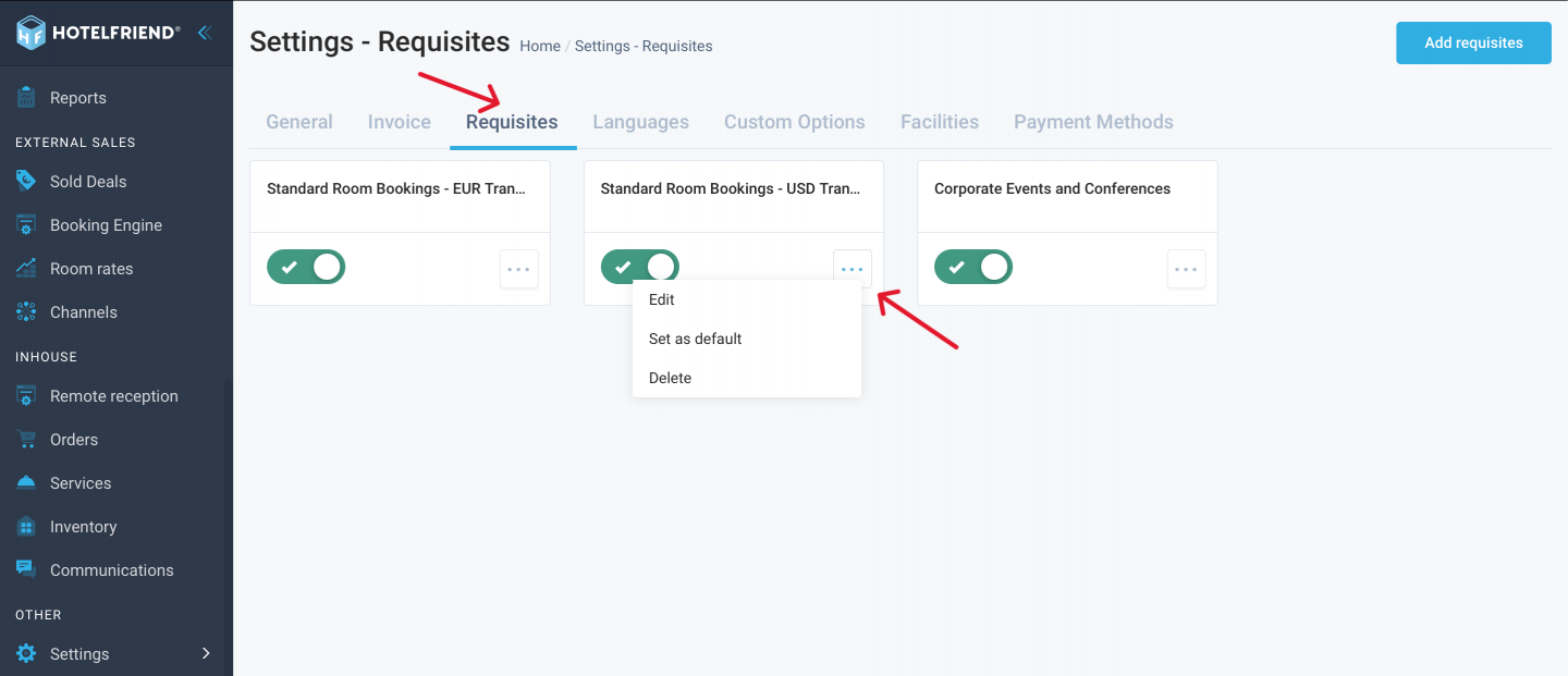 Tailor your invoices with precision with the Requisites tab