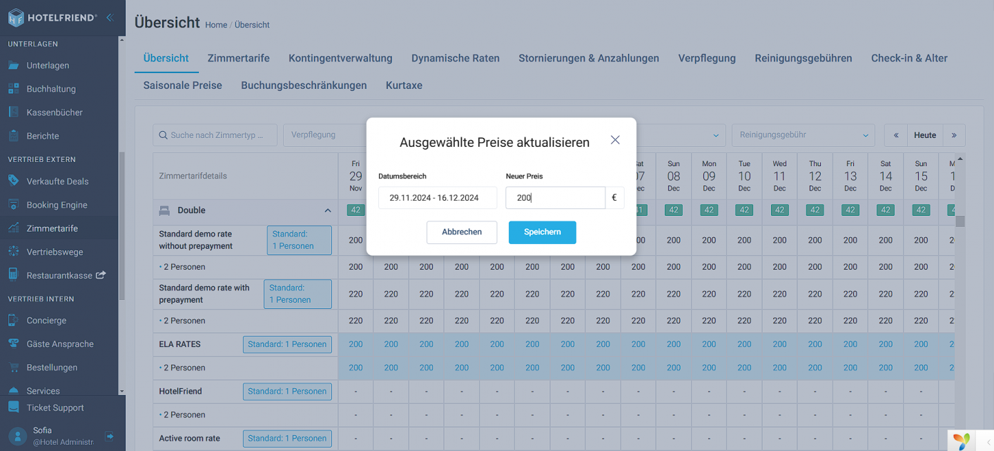 Easy Room Rate adjustments with multi-selection