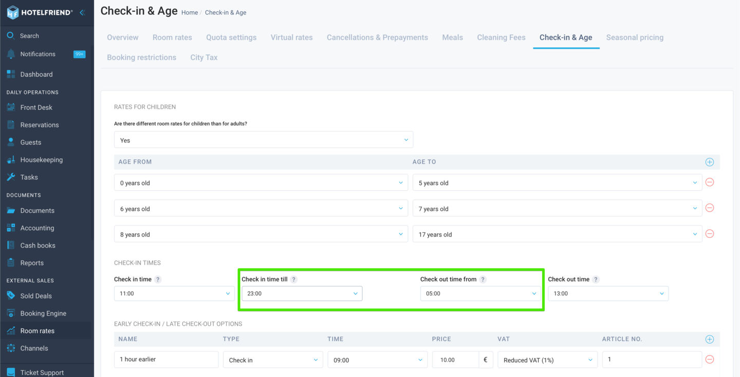 Customizable check-in and check-out times