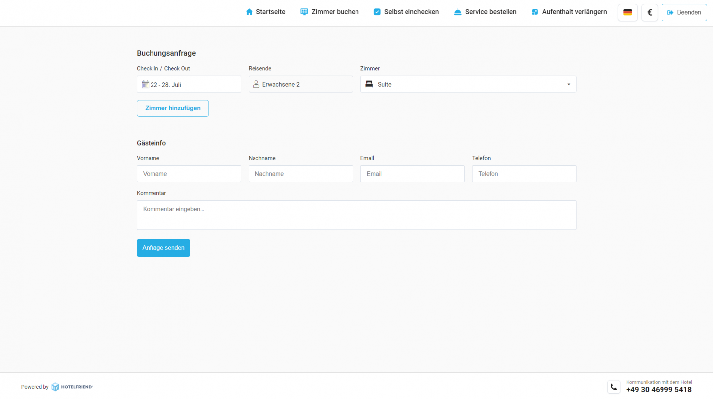 Die Zimmeranfragefunktion ist am Kiosk verfügbark