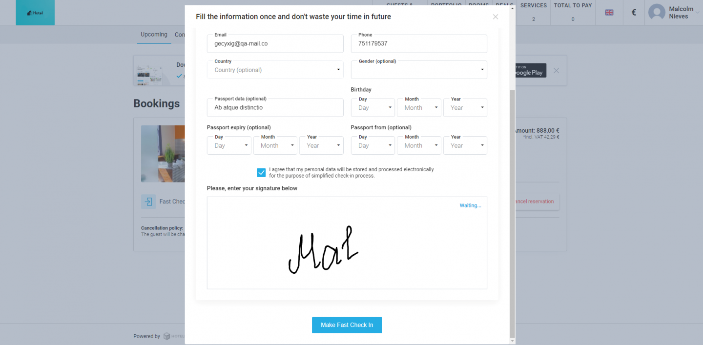 Automatic signature saving during Self Check-In