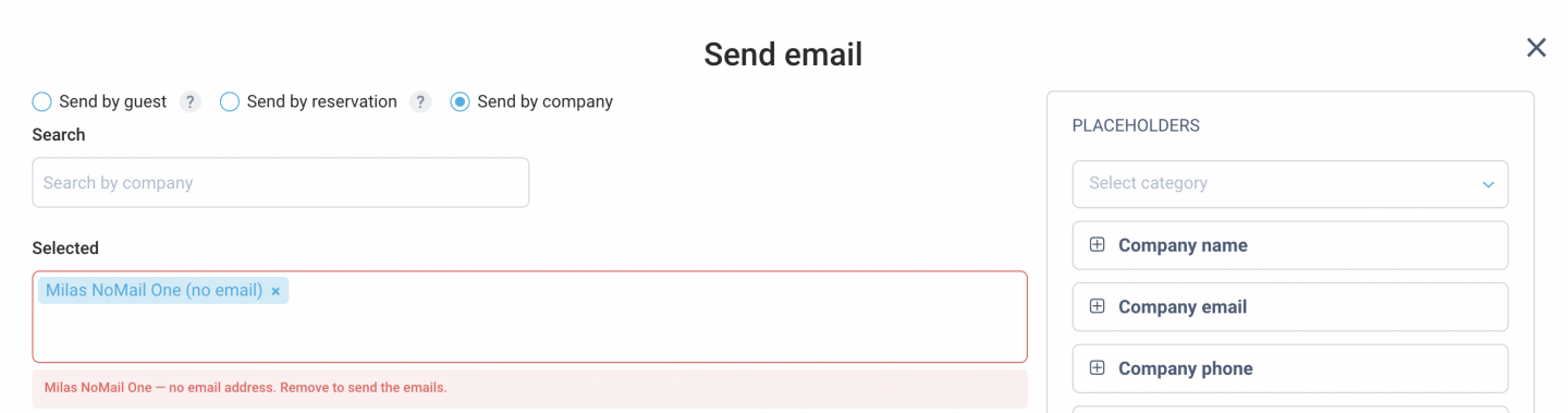Warnhinweis für einen ausgewählten Kontakt ohne E-Mail-Adresse