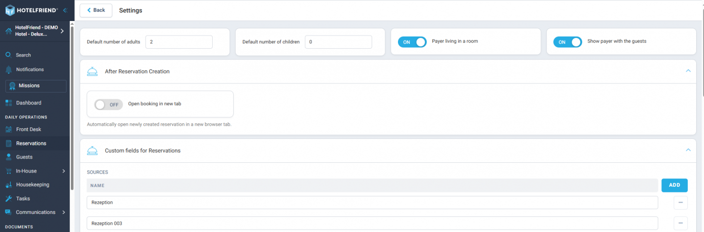 Reservation settings with the Show Payer with the guest option