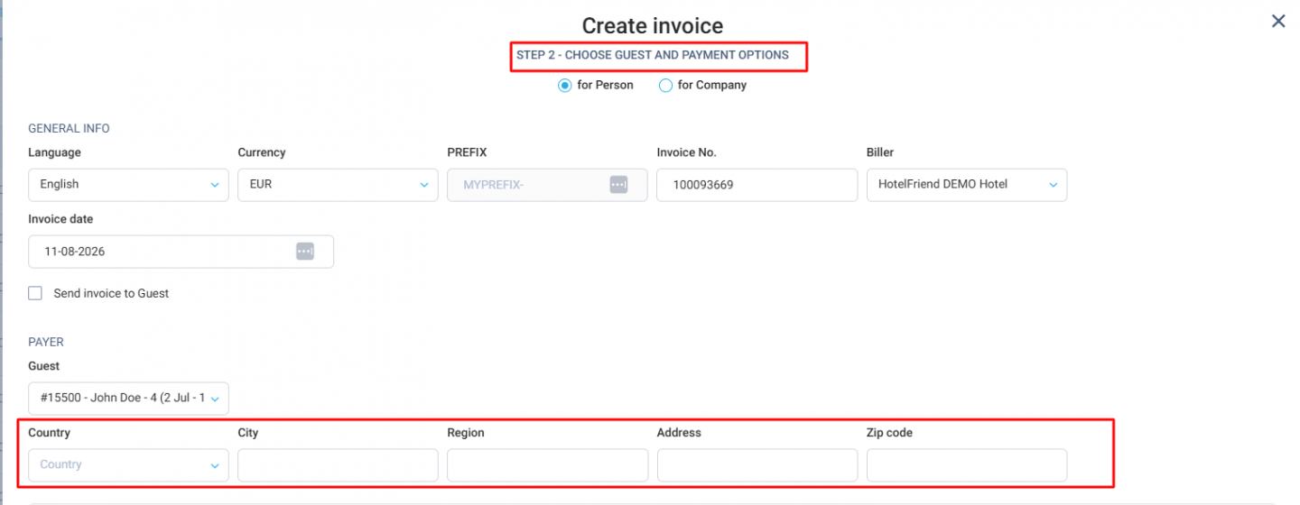 Edit invoice address in the Invoice modal