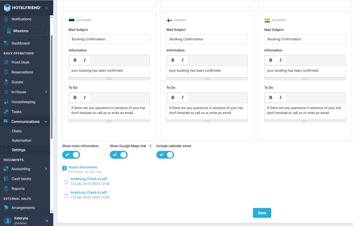Improved guest communication with calendar attachments and clearer emails