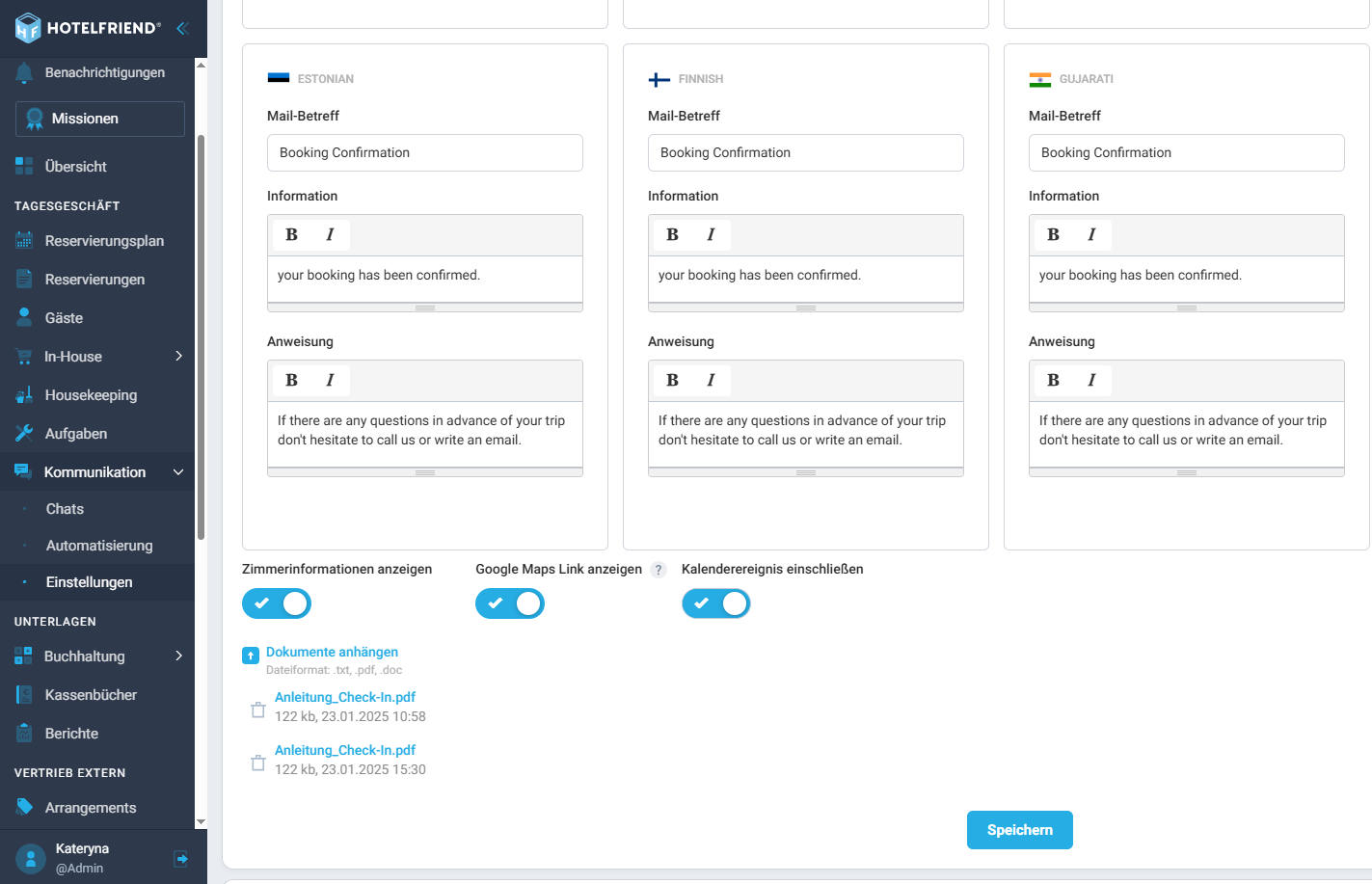 Verbesserte Gästekommunikation mit Kalenderanhängen und klareren E-Mails
