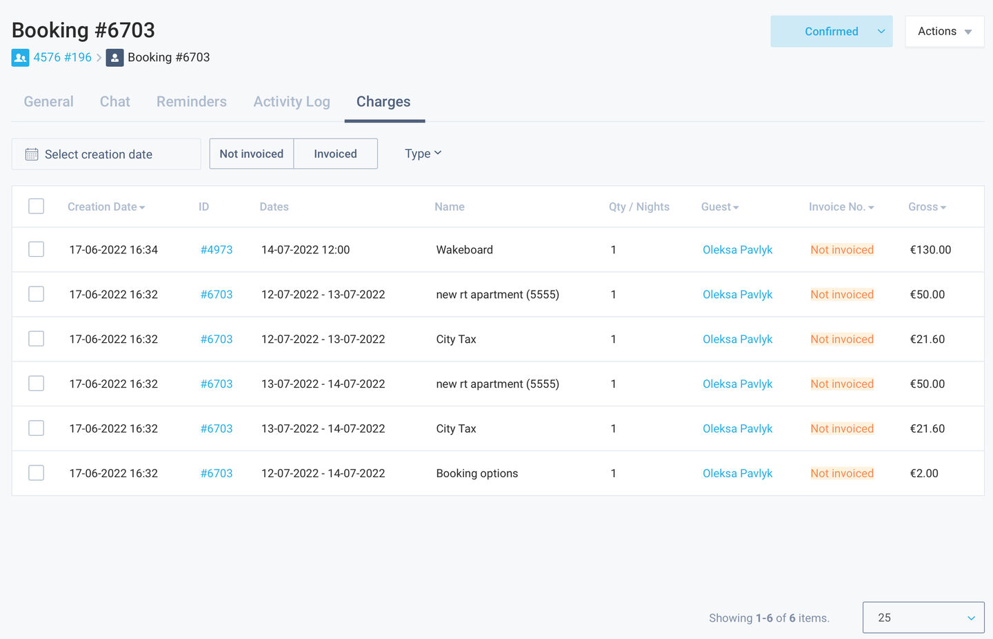 Added the new “Charges” tab to Guest and Reservation pages