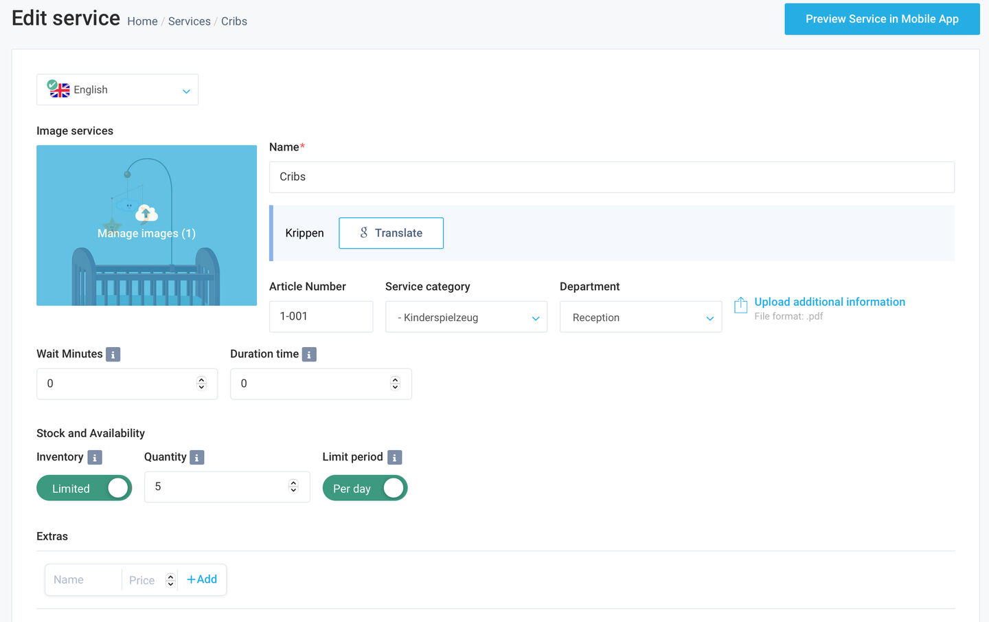 Introduced “Stock and Availability“ setting for services