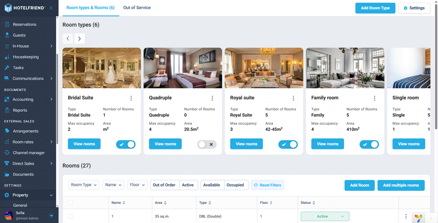 Unified interface for Room Types and Rooms