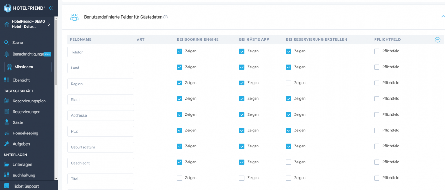 Verbesserte benutzerdefinierte Felder für Gäste in den Gast-Einstellungen'