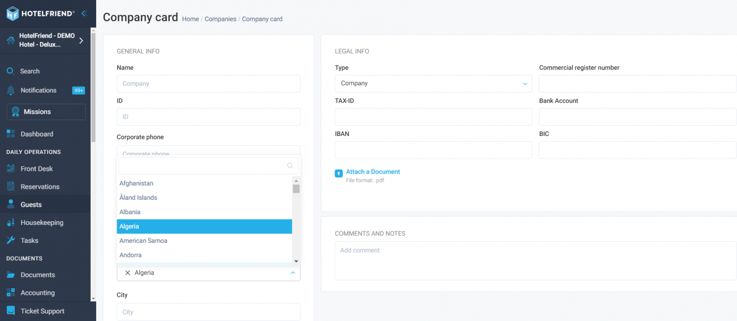 New type of country selection in the company creation card