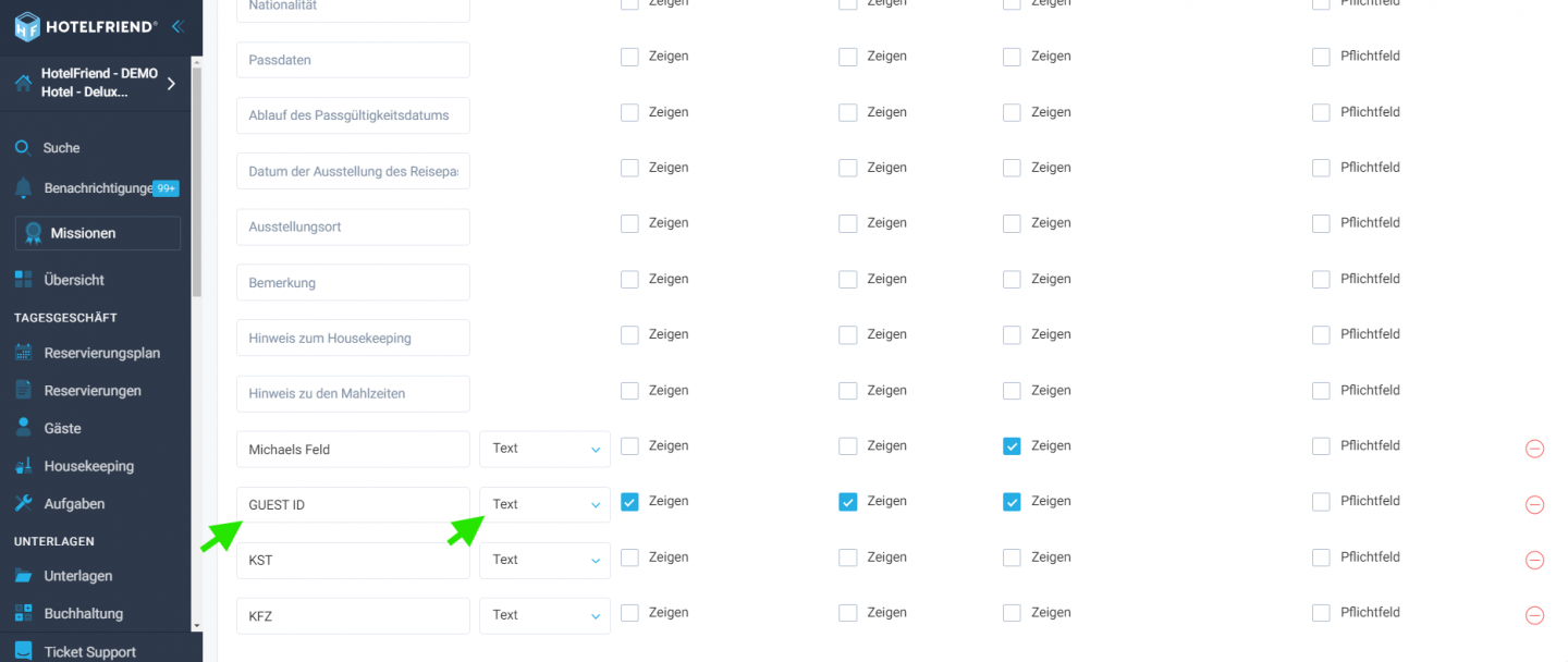 Verbesserte benutzerdefinierte Felder für Gäste in den Gast-Einstellungen