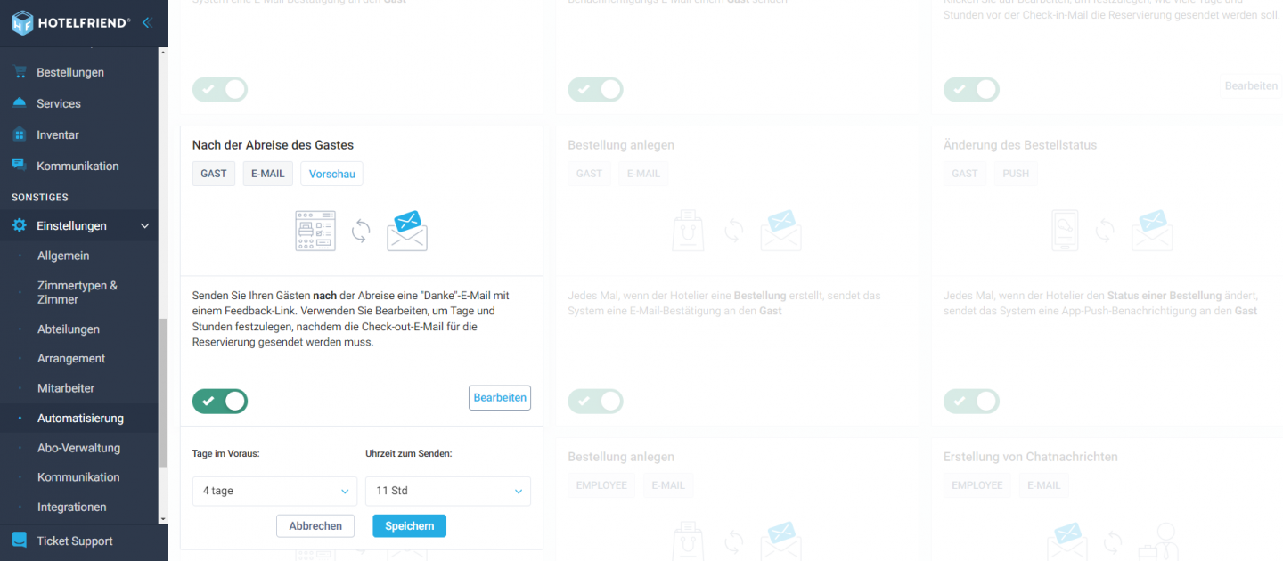 Die Automatisierungslogik für E-Mails nach der Abreise des Gastes wurde verbessert