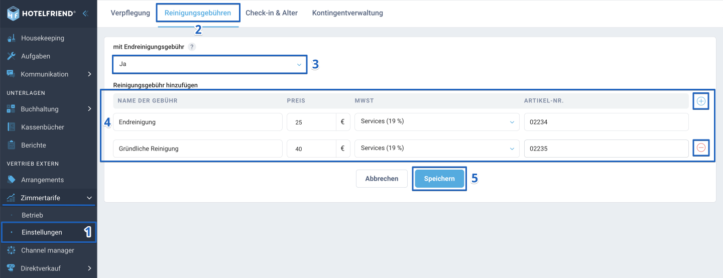 So richten Sie Reinigungsgebühren ein