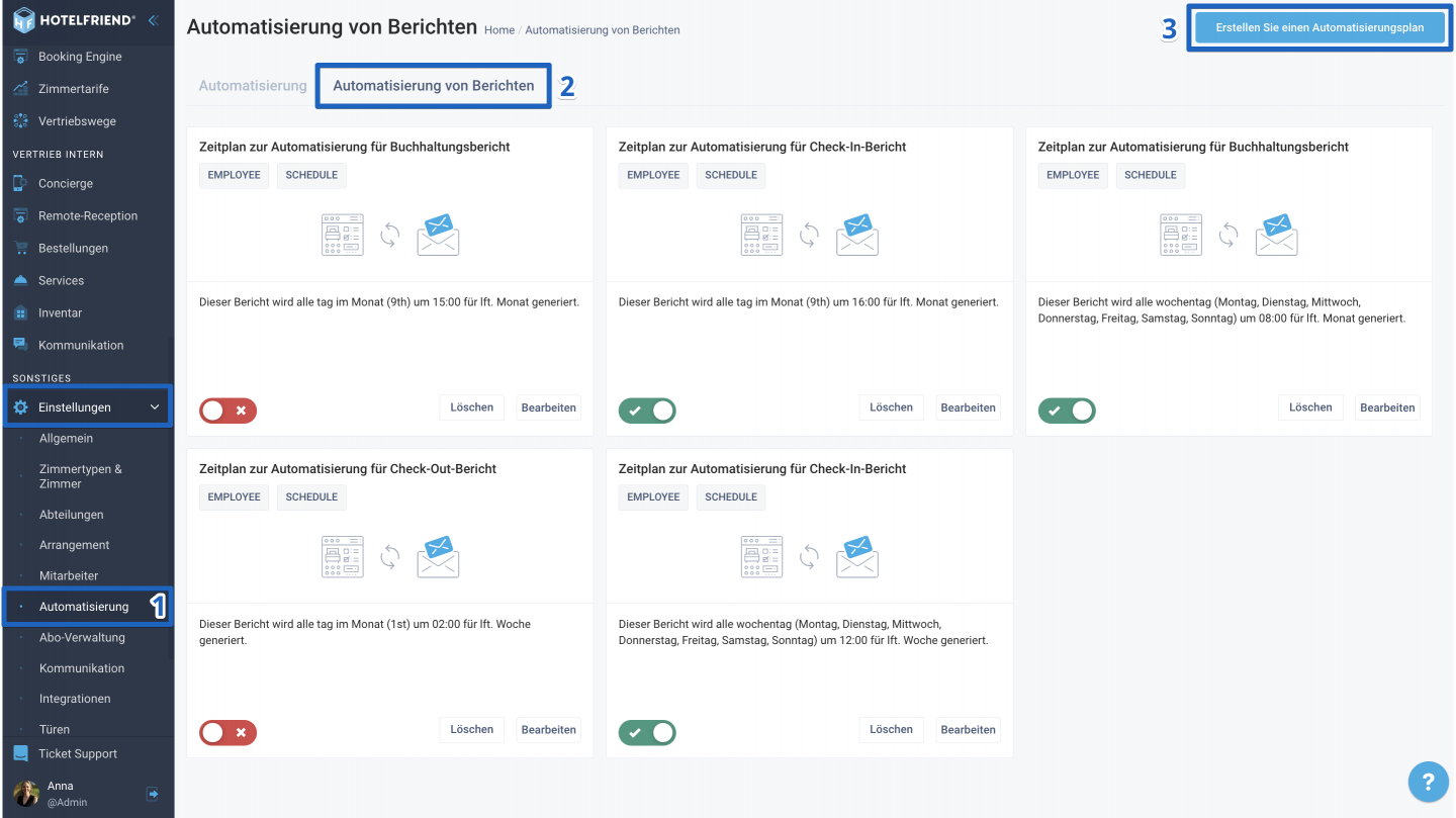 Klicken Sie in der oberen rechten Ecke auf Automatisierungszeitplan erstellen.