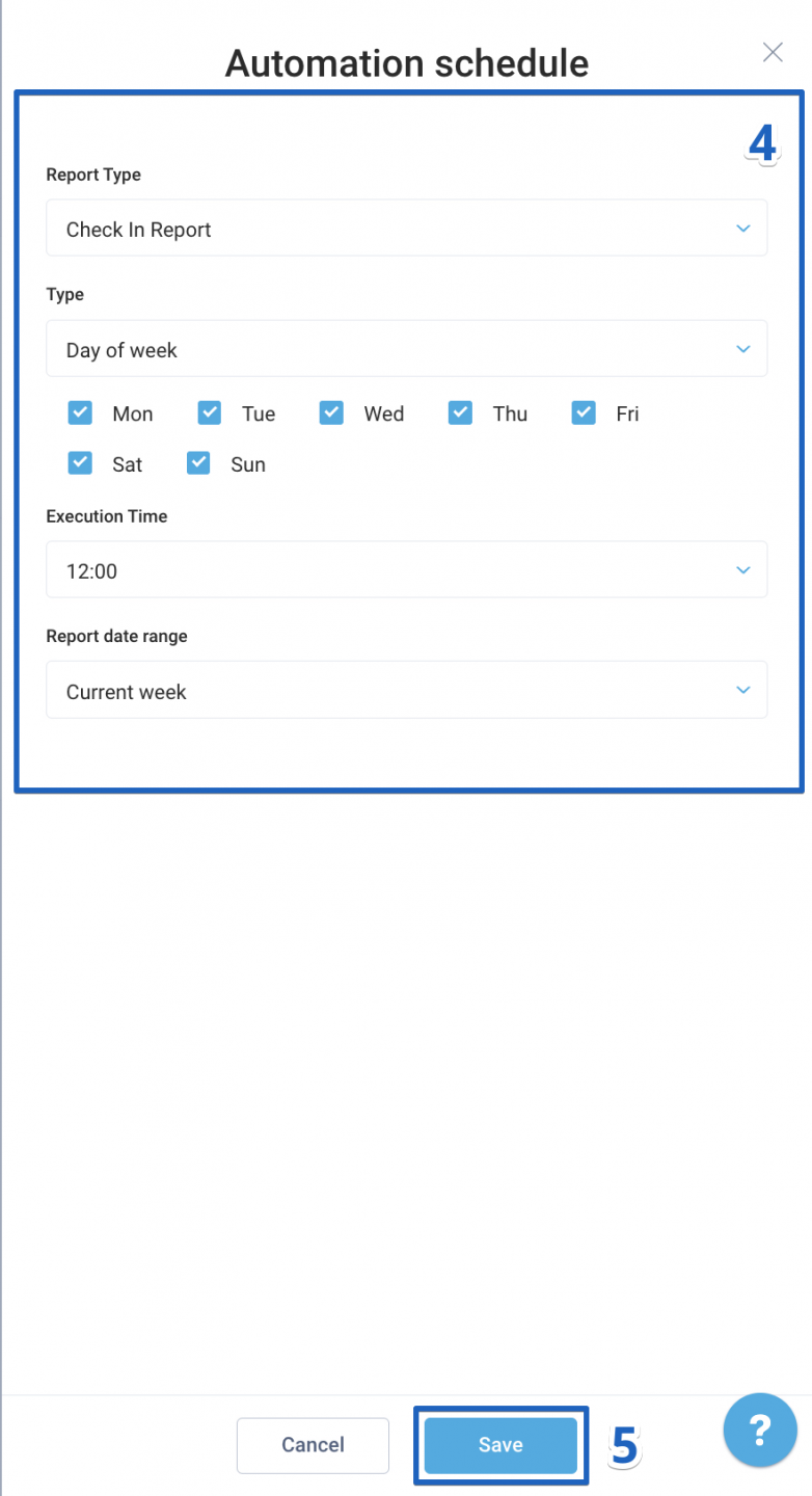 In the new window, choose the desired report and fill in the parameters for the remaining fields. Click Save.