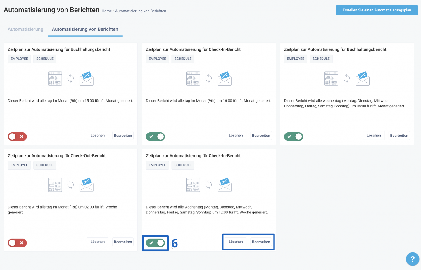 Um die Automatisierung zu aktivieren, schalten Sie den Kippschalter ein. Um die Automatisierung zu deaktivieren, schalten Sie den Schalter einfach aus.