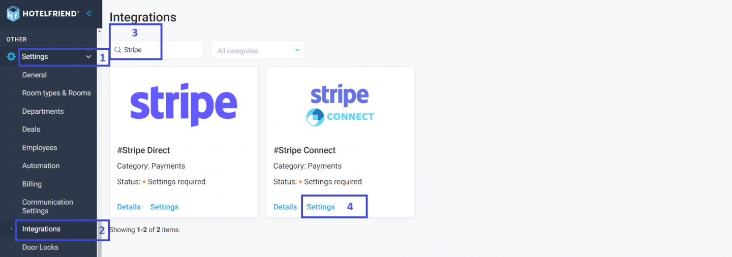 The Stripe Connect feature sends the data to the HotelFriend, and the Stripe system receives the data later.