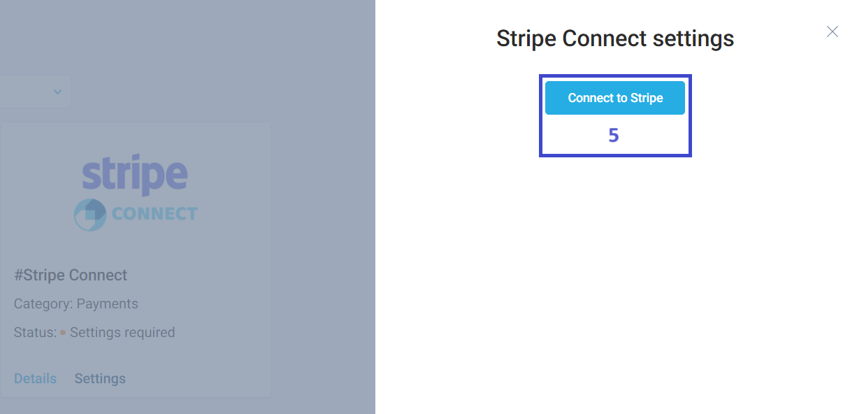 In a new Modal window click Connect to Stripe.