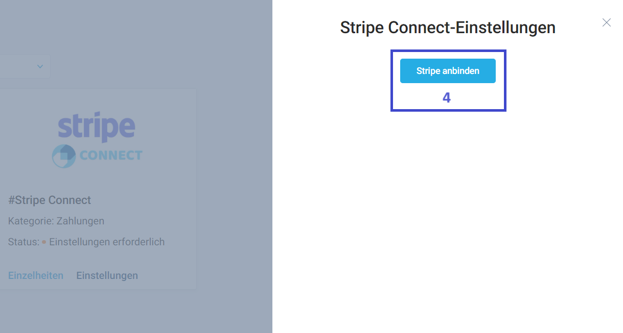 In einem neuen Modalfenster klicken Sie auf Connect to Stripe