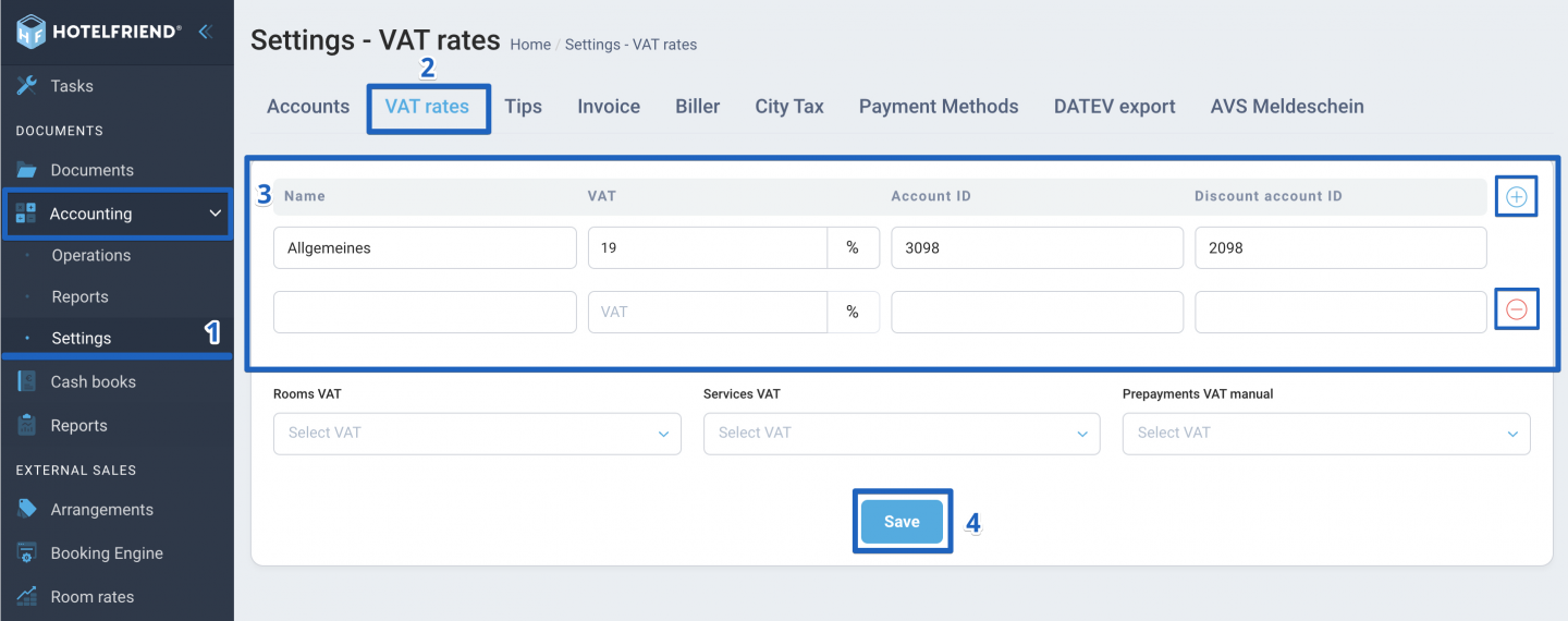 VAT rate settings